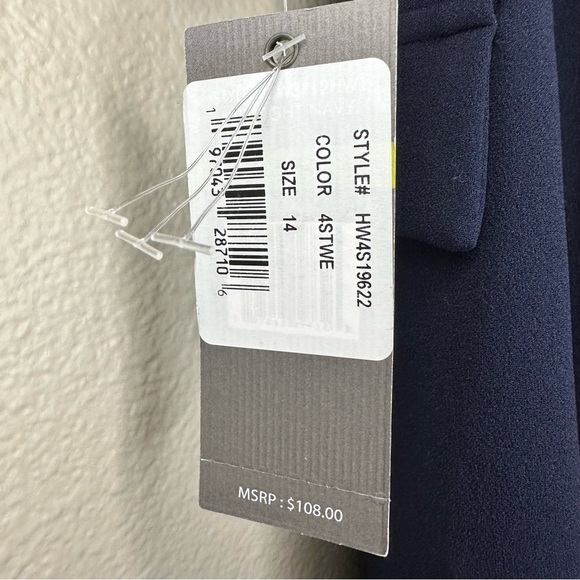 NWT Sharagano Notched Collar 3/4 Sleeve Solid Belted Stretch Crepe Dress Navy - Picture 8 of 13